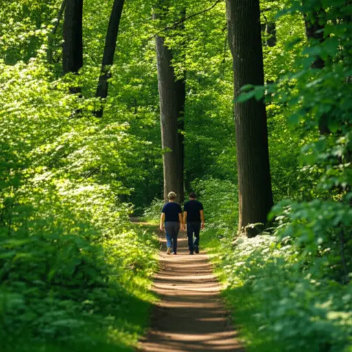 我们沿着森林里的小路散步。