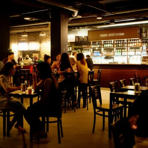 到了晚上，这家咖啡馆就变成了一个热闹的酒吧。