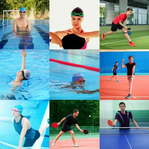 我可以游泳、练空手道或瑜伽，还可以踢足球、打网球、壁球和乒乓球。