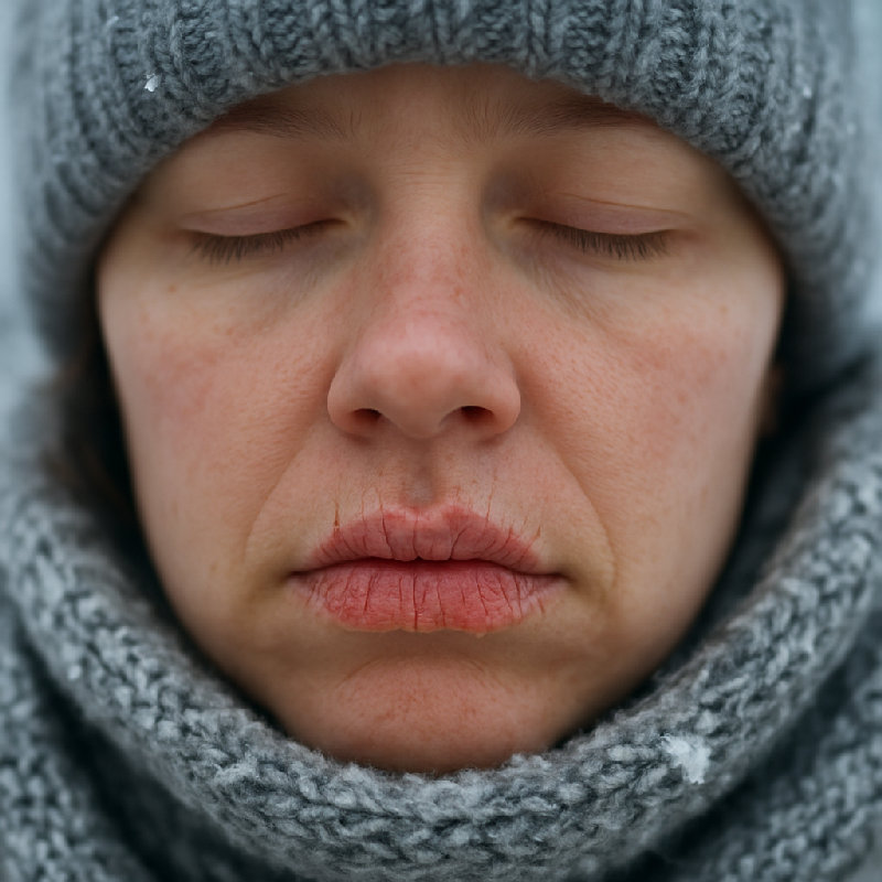 冬天因为空气干燥，嘴唇干裂很常见。
