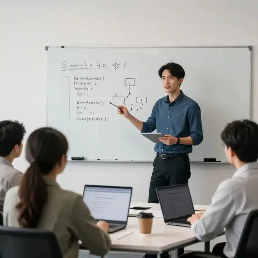 这位软件工程师向新员工讲授了高级编程技术。