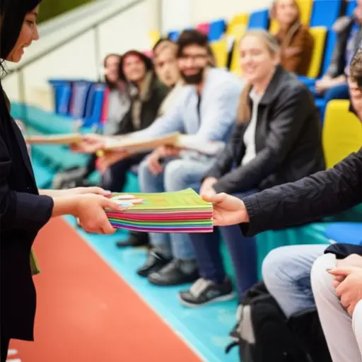 请把这些传单分发给观众。