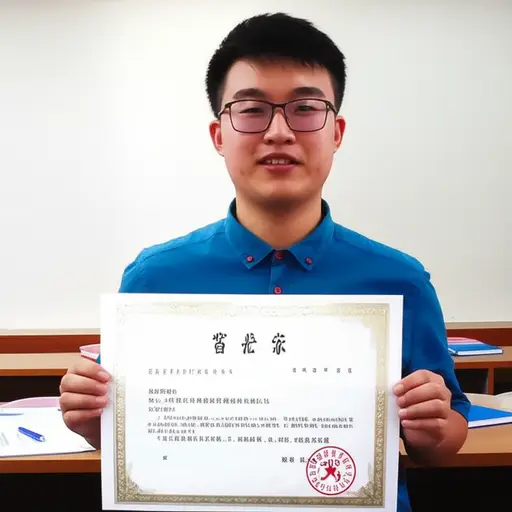 他通过期末考试后收到了考试证书。