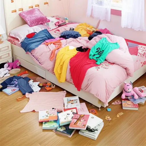 我妹妹总是把房间弄得一团糟。