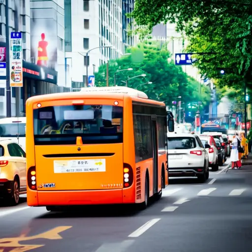 看那辆橙色的公共汽车！