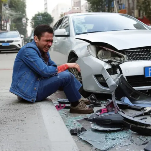 他在一场交通事故中受伤。