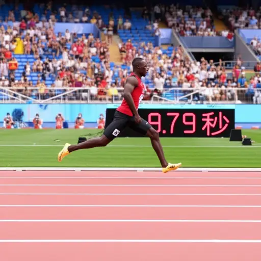 他以9.79秒跑完100米，打破了世界纪录。