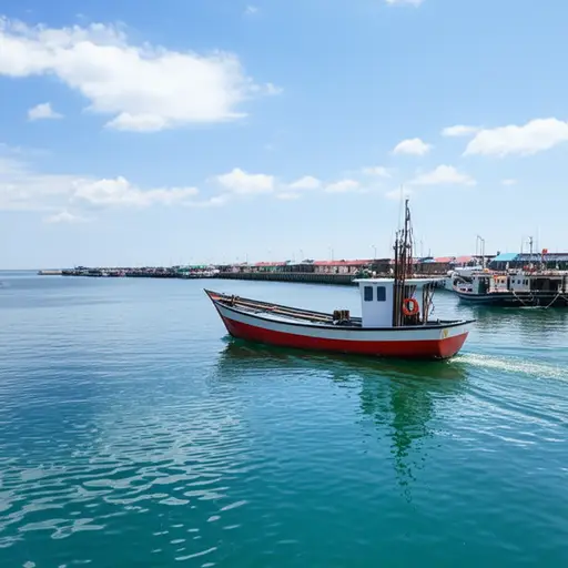 我们乘船离开了港口。