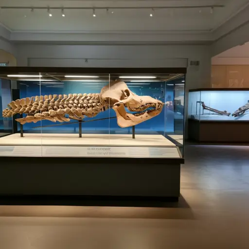 博物馆展示了一块古老生物的骨骼化石。