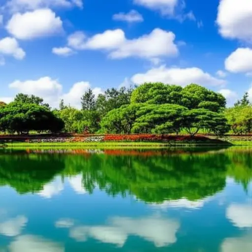 花园里有一个看起来很逼真的人工湖。