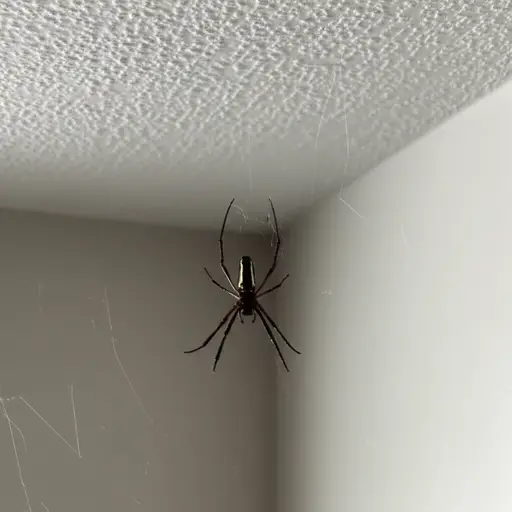 看！天花板上有一只蜘蛛。