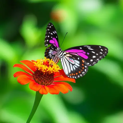 看！那只蝴蝶停在花上了。