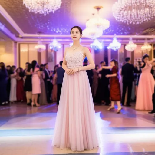 她穿了一件漂亮的裙子去舞会。