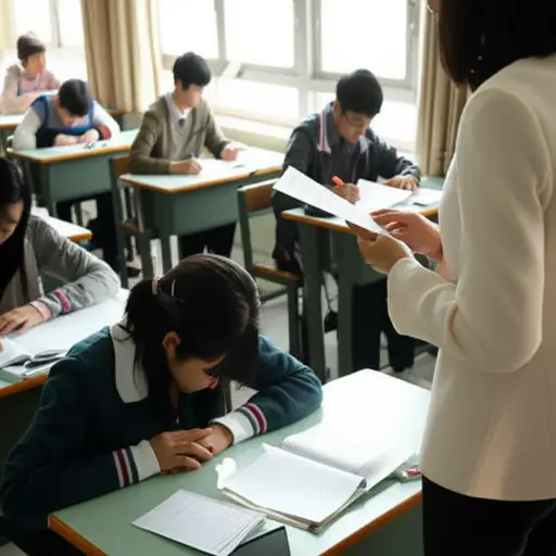 她在法语考试中作弊被抓。