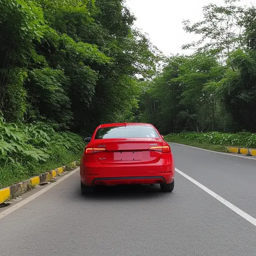 另一辆车消失在了一个急转弯处，当我们转过去时，看到那辆车停在了路中间。