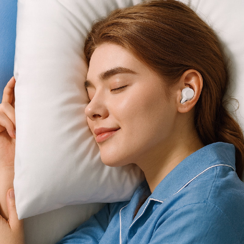 我每晚都会用耳塞屏蔽噪音帮助我睡眠。