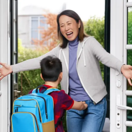 当她看到儿子时，她流下了喜悦的泪水。