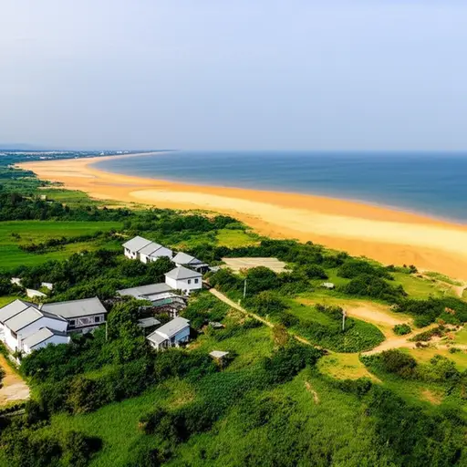 这个村庄坐落在一个宁静的位置，拥有一片沙滩。