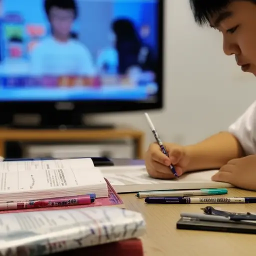 电视开着，我无法专心做作业。