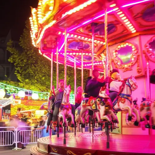 孩子们喜欢集市上旋转的游乐设施。