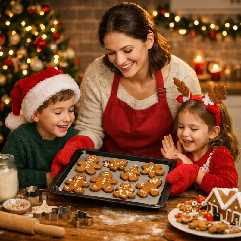 圣诞节期间，妈妈会烤姜饼给我们吃。