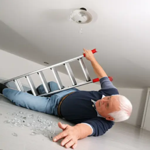 我祖父昨天修理坏掉的灯泡时从梯子上摔了下来。