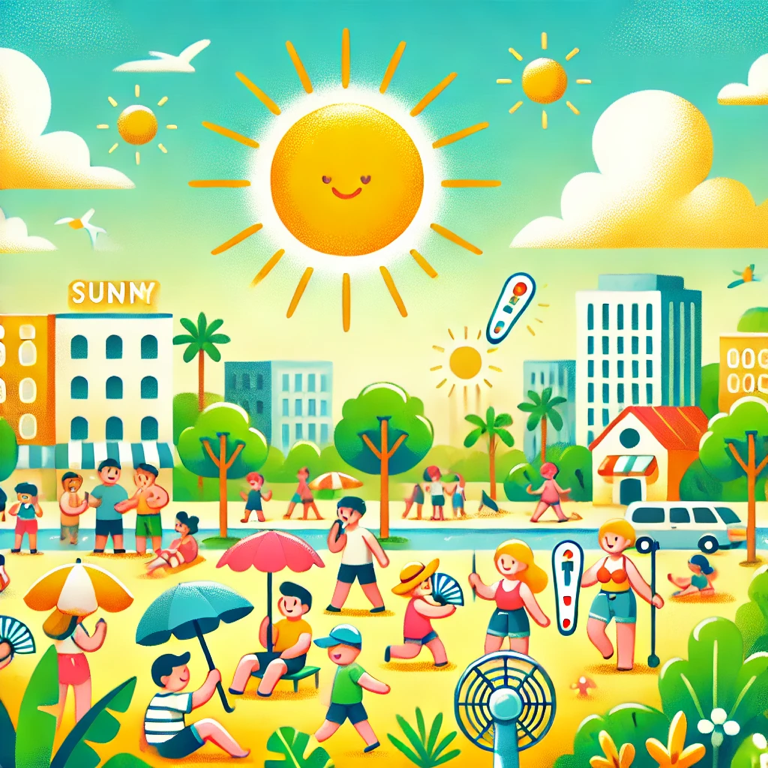 这里天气炎热，阳光明媚。