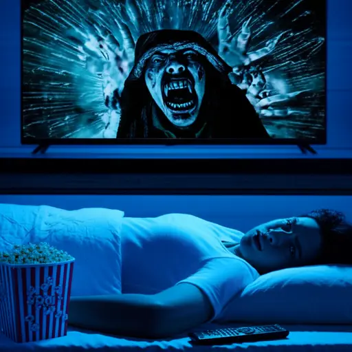 我昨晚看了一部恐怖电影，睡不着觉。