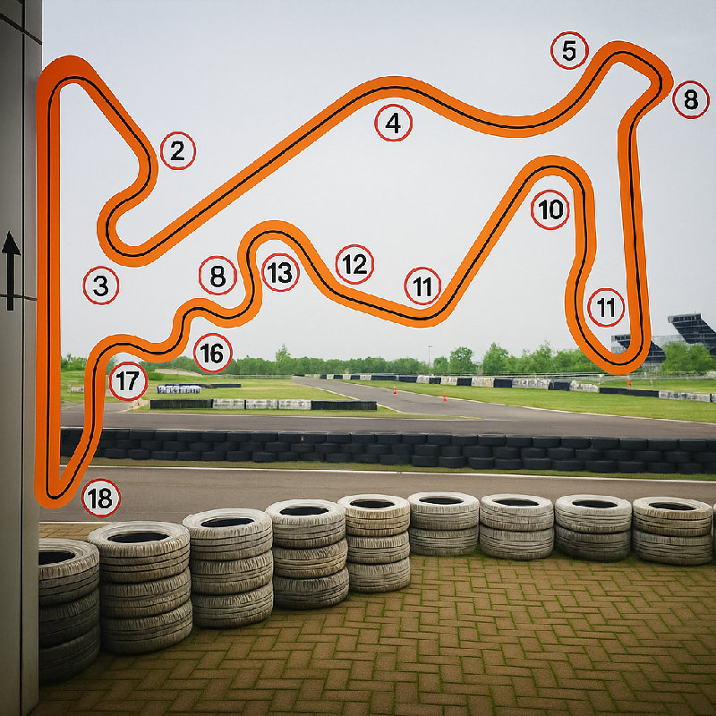 赛道上有18个编号的弯道，每个弯道都有不同的挑战。   18