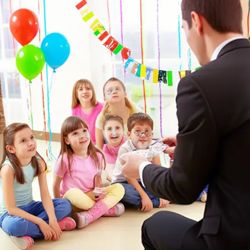 孩子们在派对上观看了一场魔术表演。