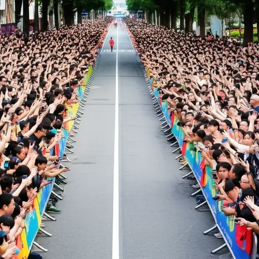 人群聚集在沿途观看比赛。