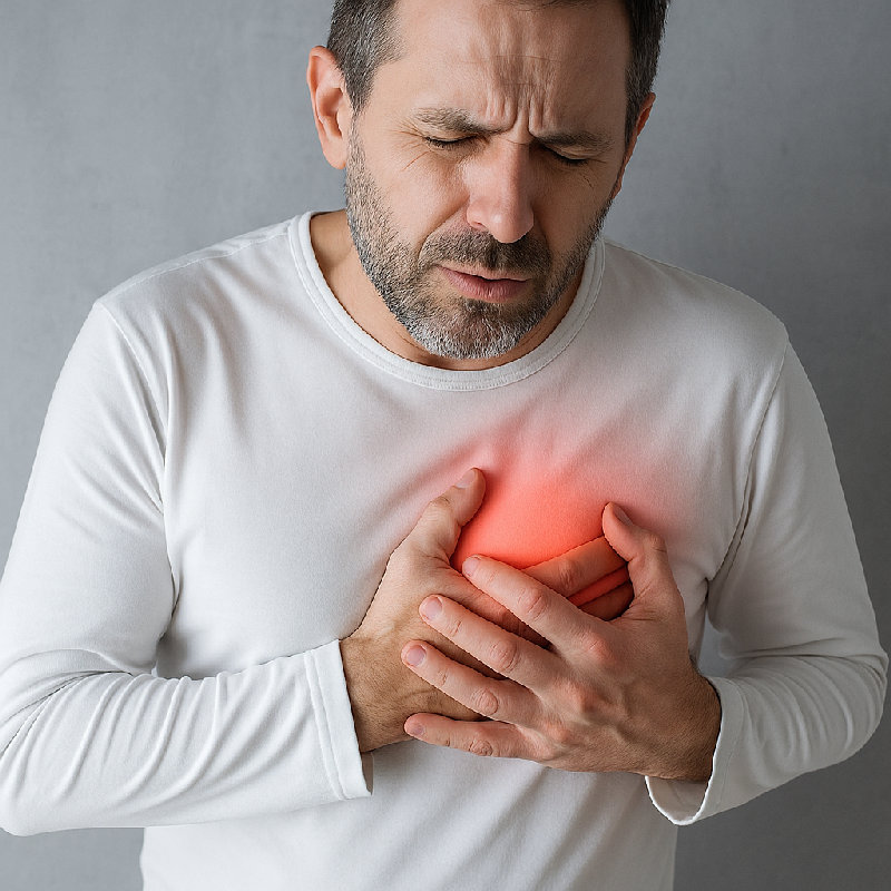 他的心脏病发作了。