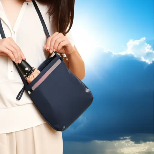 她在包里总是备着一把雨伞以防下雨。