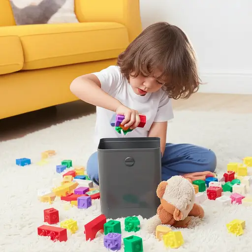 请把玩具放回盒子里。