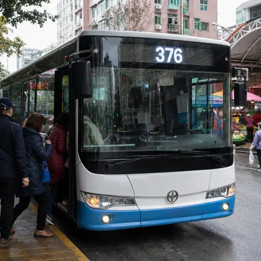 我乘坐 376 路公交车去市场。