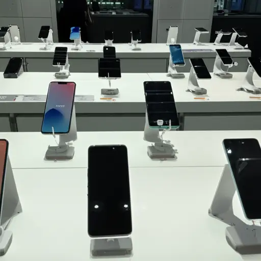 最新的智能手机在电子产品商店展出。