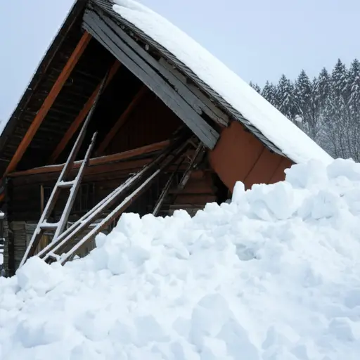 屋顶在厚重的积雪下倒塌了。