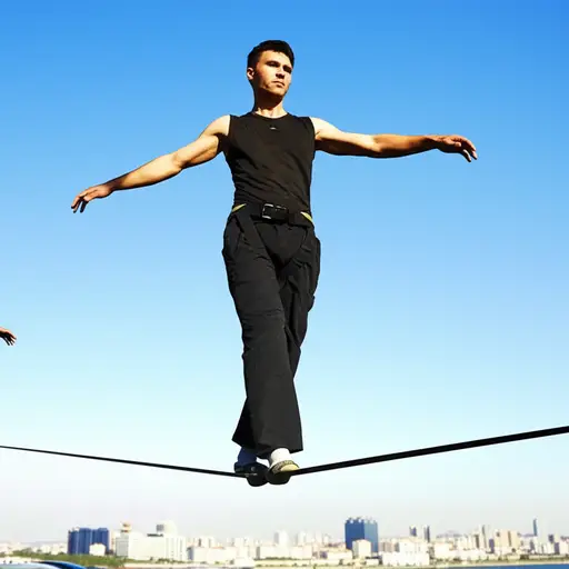 走钢丝者全神贯注以保持平衡。