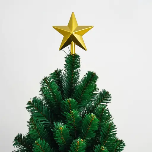 圣诞树的顶端有一颗金色的星星。
