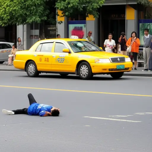 一名行人被出租车撞倒了。