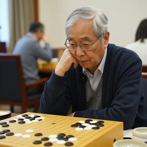 这位大师带着强烈的着迷观看比赛，被棋盘上展开的复杂策略深深吸引。