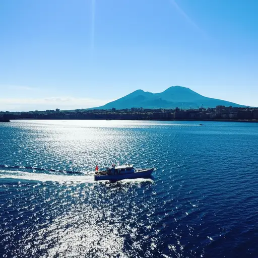 我们乘船驶过那不勒斯湾。