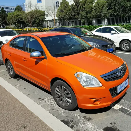 他的车是亮橙色的。