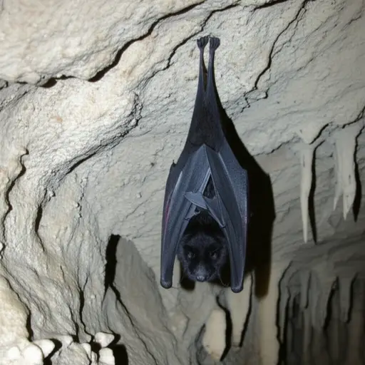 我看到一只蝙蝠倒挂在洞穴里。