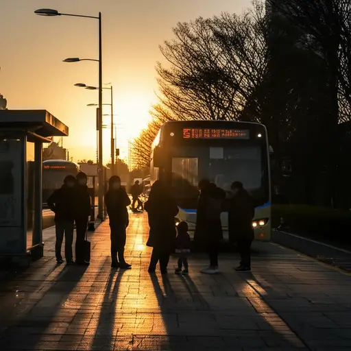 就在我们准备离开时，一辆公交车来了。