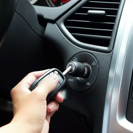 他用车钥匙启动了引擎。