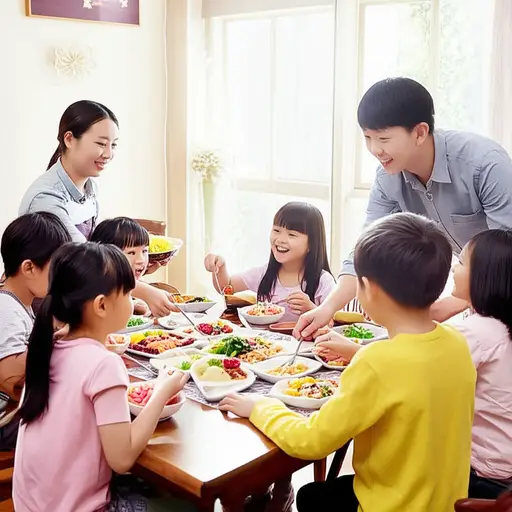 我们先喂孩子们，然后再吃晚饭。