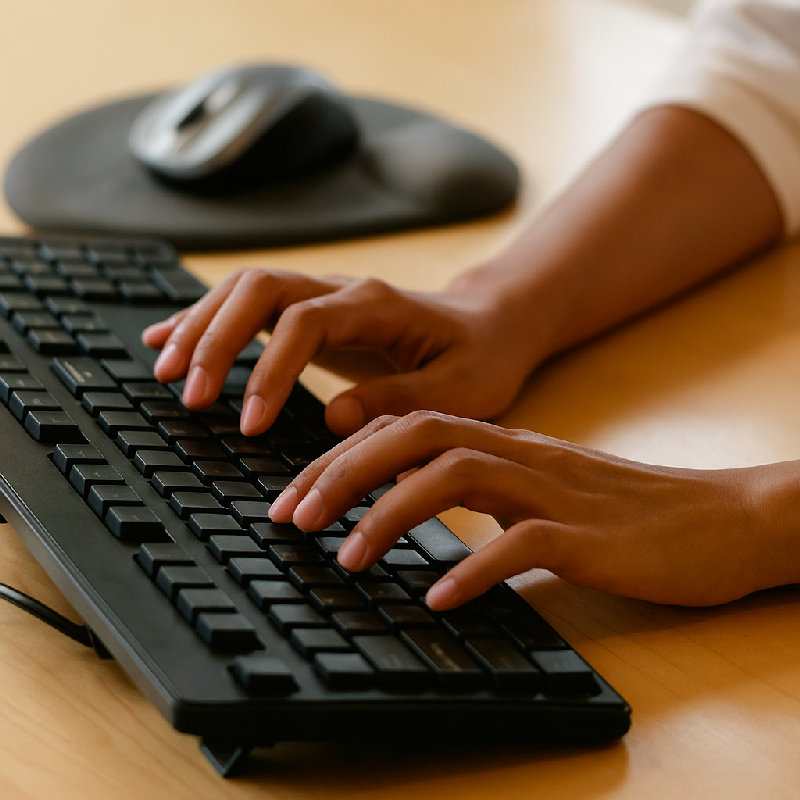 她的前臂肌肉在打了几个小时字后变得紧绷起来。