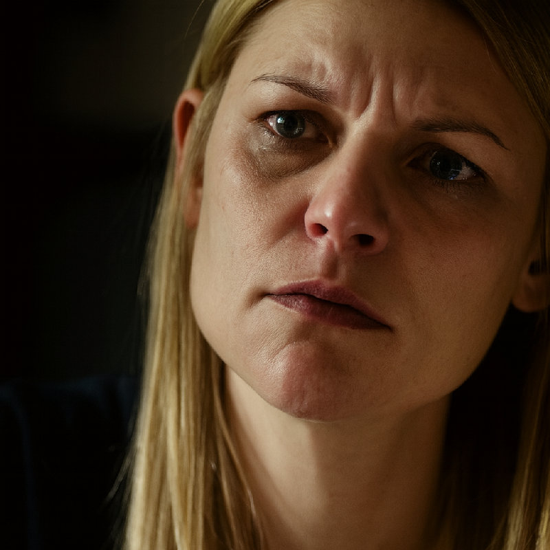 她努力忍住眼泪，但嘴唇还是在颤抖。