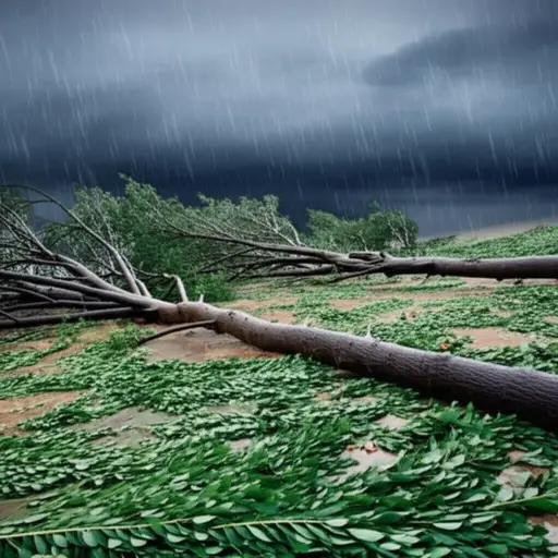 两棵大树在暴风雨中被吹倒了。